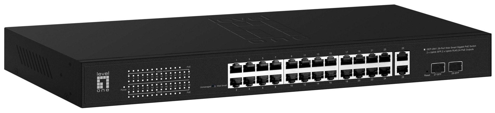 Switch Gerido LEVELONE GEP-2841 (Gigabit Ethernet - 10/100/1000 Mbit/s - L2 - Preto)