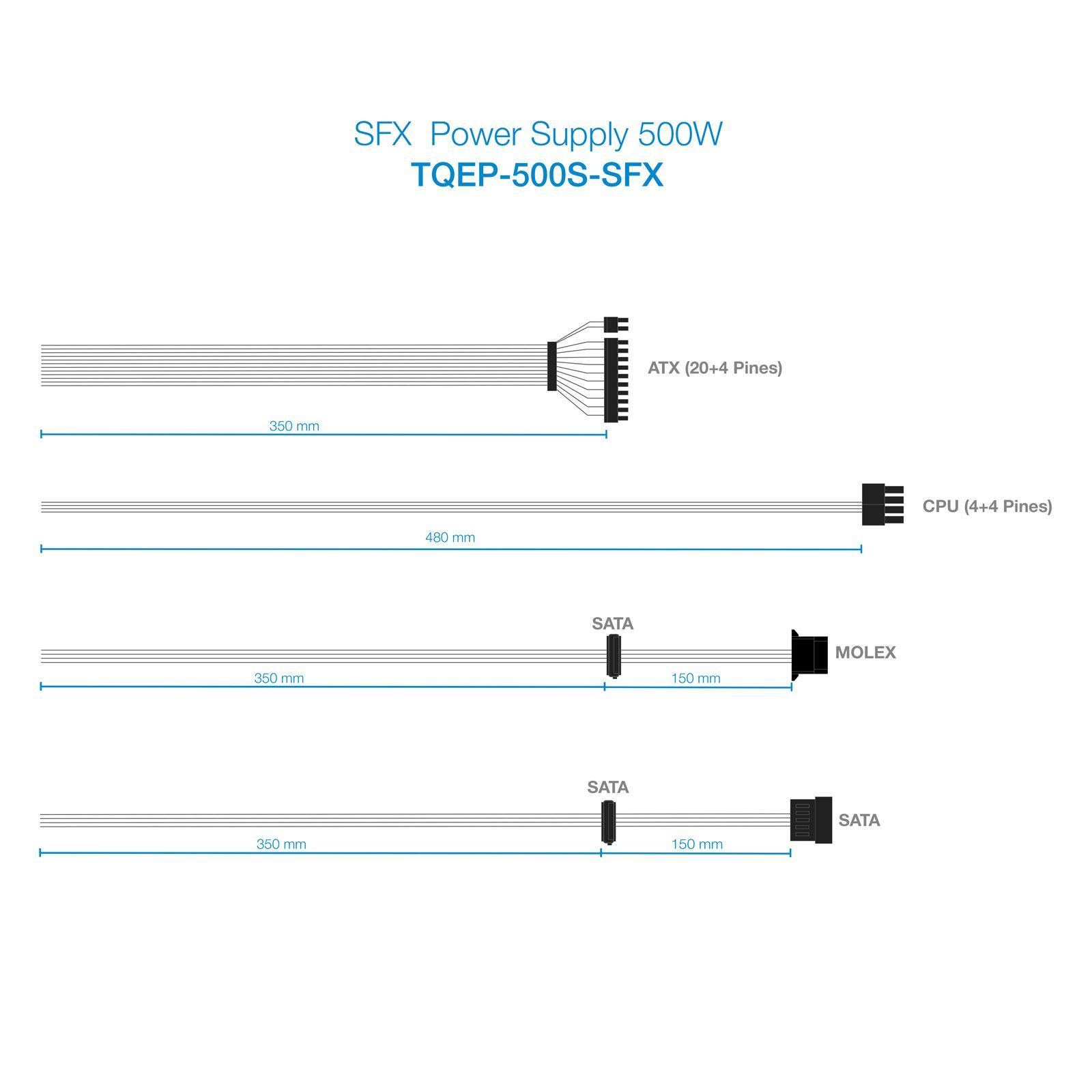 Fonte de Alimentação TOOQ Ecopower II TQEP-500S-SFX (micro ATX - 500 W - Não modular - Prateado), miniatura 10