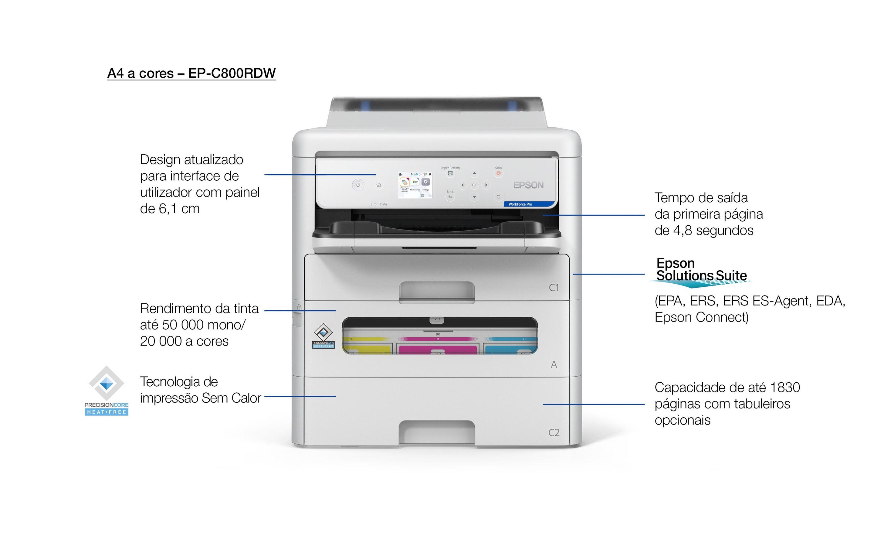 Impressora Jato de Tinta EPSON WorkForce Pro EP-C800RDW (A4 - 330 folhas - USB 2.0, Ethernet - Branco) — miniatura 2