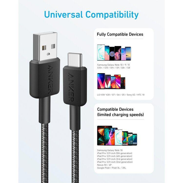 Cabo USB ANKER 322 (1,8 m - USB C - USB A - Preto), miniatura 6