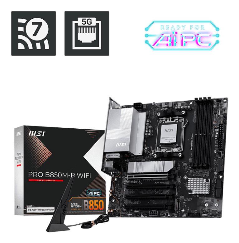 Motherboard MSI PRO B850M-P WIFI (AM5 - micro-ATX - Duplo canal - Preto)