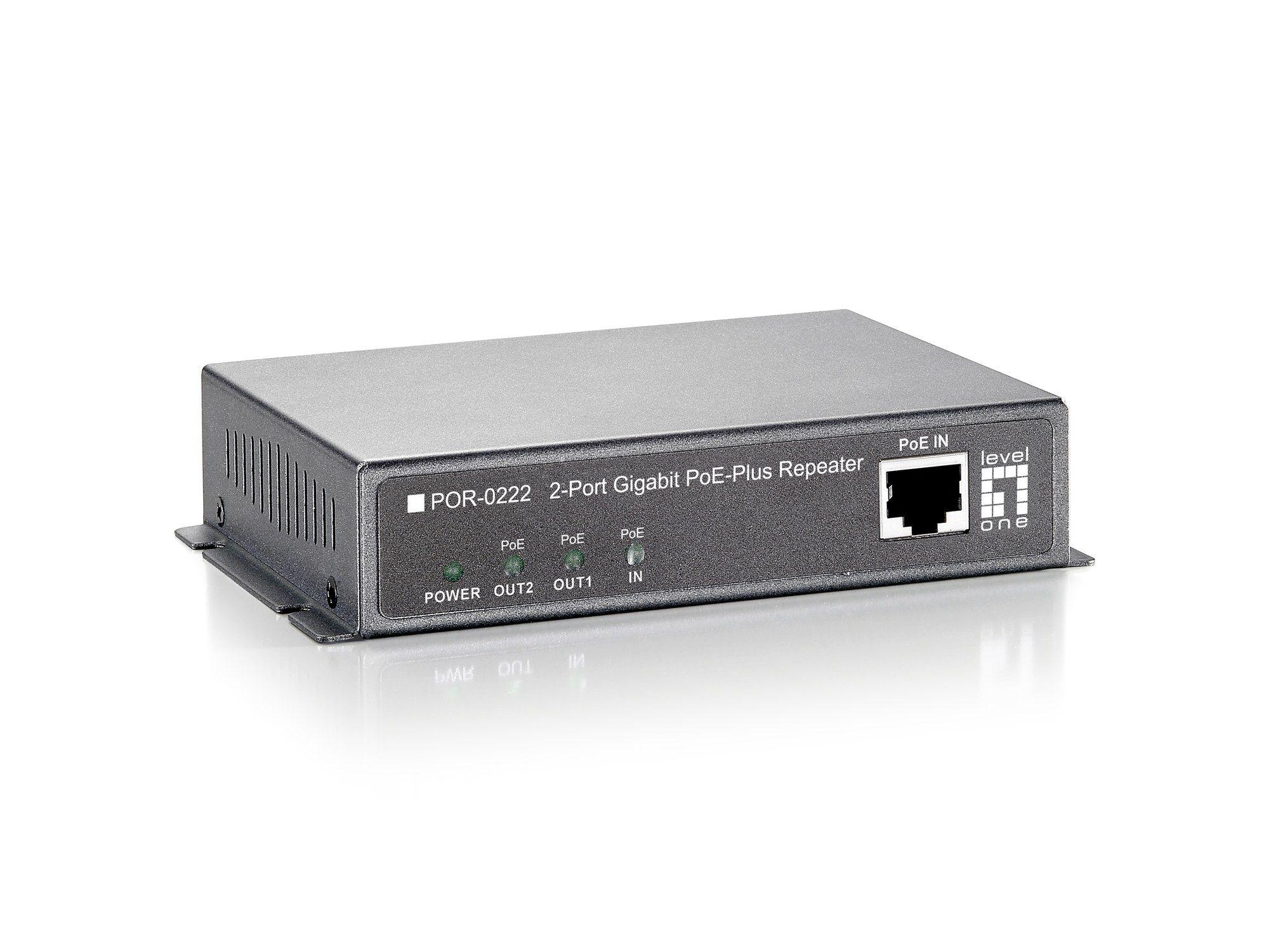 Repetidor de Rede PoE LEVELONE POR-0222 (10/100/1000Base-T - 1000 Mbit/s - Parede - Preto)