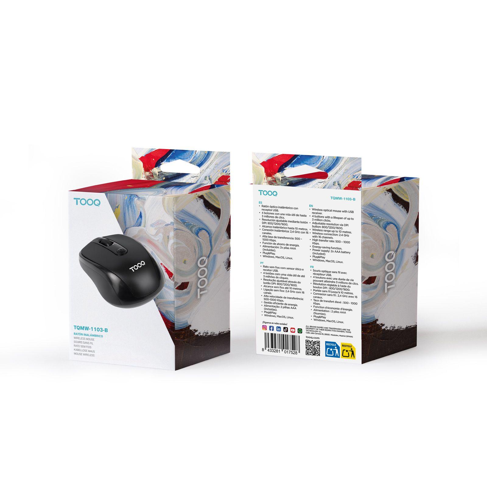 Rato TOOQ TQMW-1103-B (Ambidestro - 1600 DPI - Ótico - Preto), miniatura 6