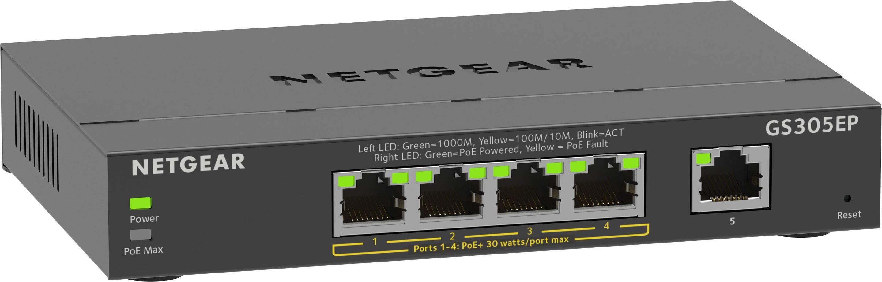 Switch Gerido NETGEAR GS305EP (Gigabit Ethernet - 10/100/1000 Mbit/s - 10 Gbit/s - Preto)