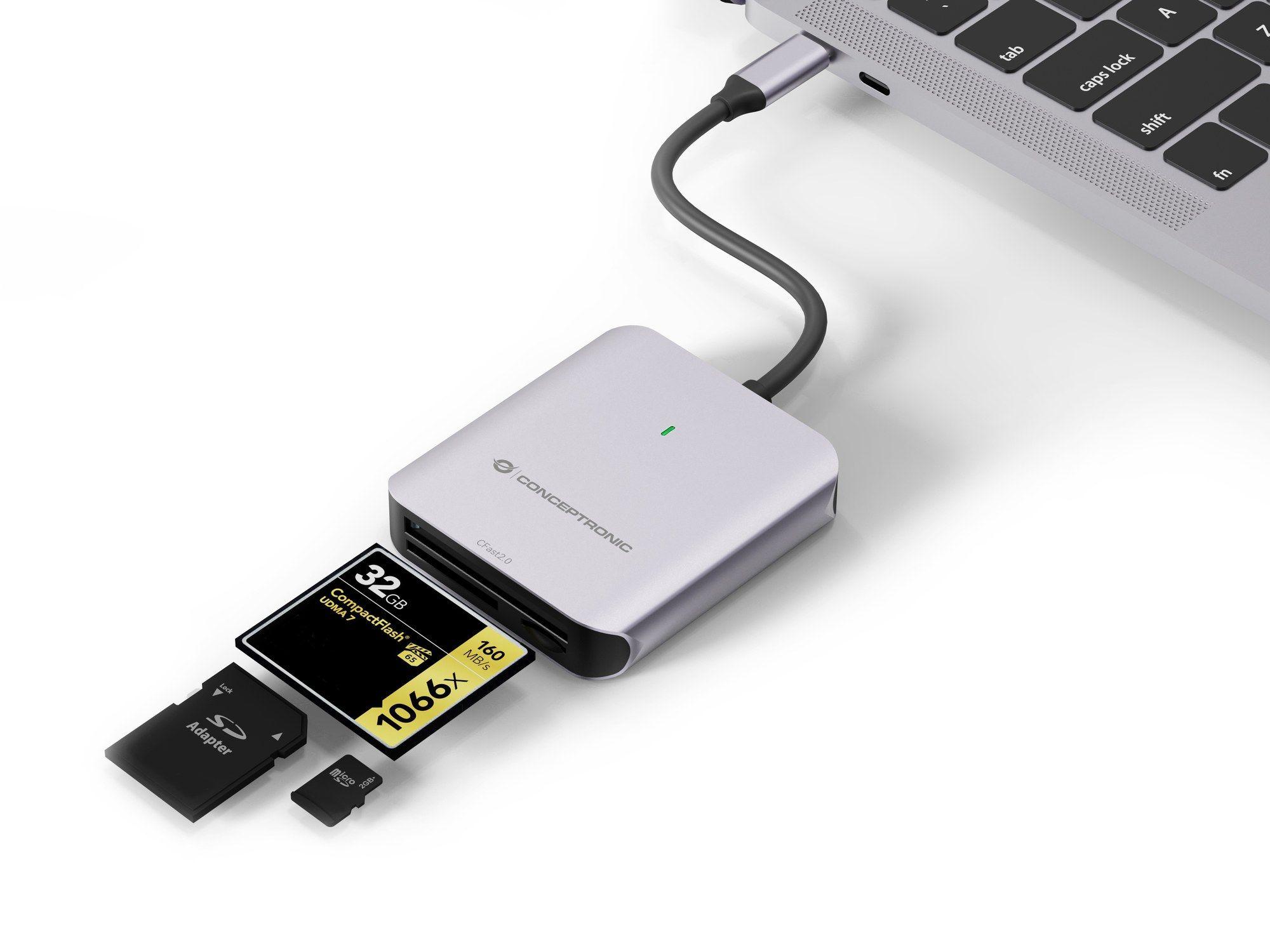 Leitor de Cartões de Memória CONCEPTRONIC BIAN09G (USB 3.2 Gen 2 Type-C - Cinzento), miniatura 3