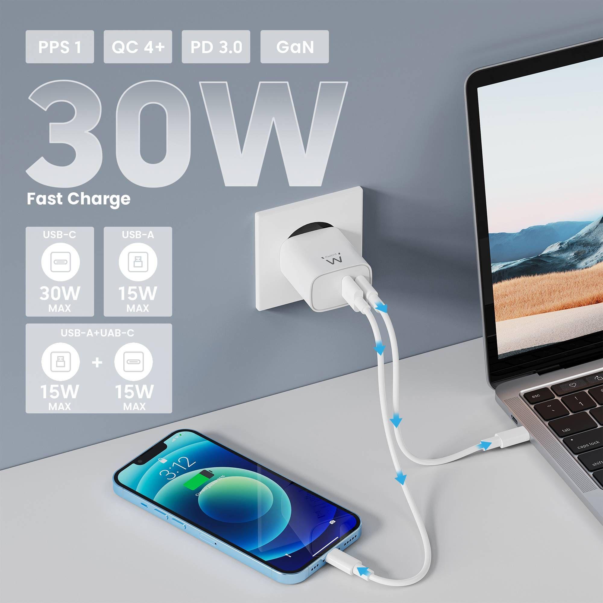 Carregador EWENT EW1326 (30 W - Branco), miniatura 4