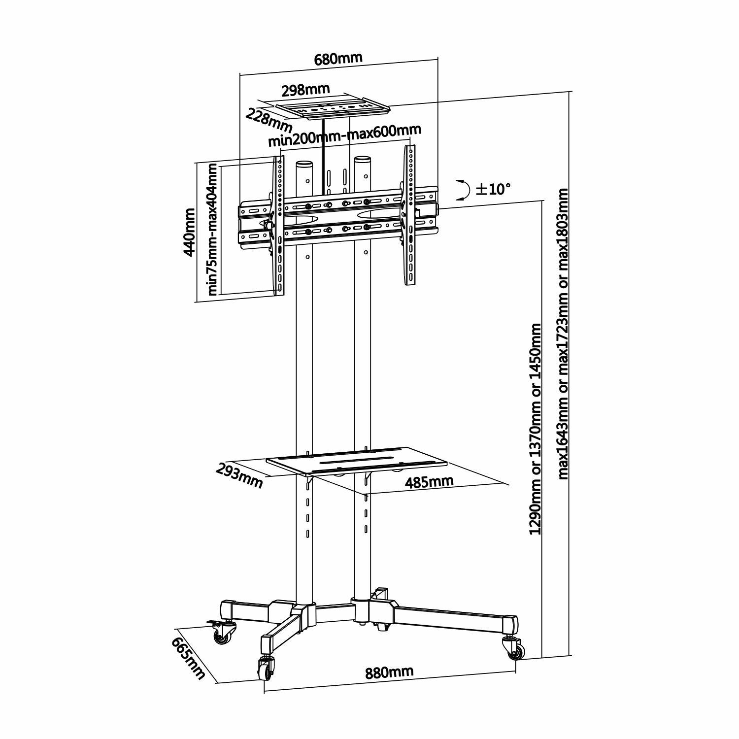 Suporte de Chão TV AISENS FT70TE-035 (600 x 400 mm - 200 x 200 mm - 177,8 cm - Preto), miniatura 2
