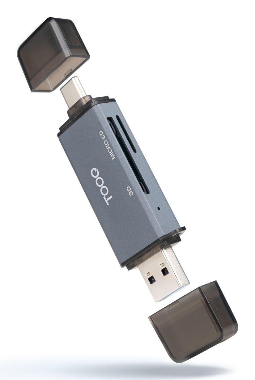 Leitor de Cartões TOOQ TQR-3001G (USB 3.0 Type-A/Type-C - MicroSD - Cinzento)
