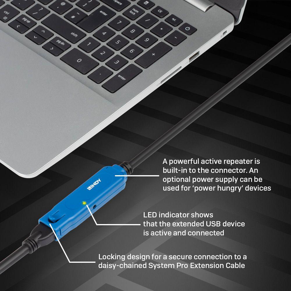 Cabo de Extensão USB LINDY 43229 (15 m - USB A - Preto) — miniatura 5