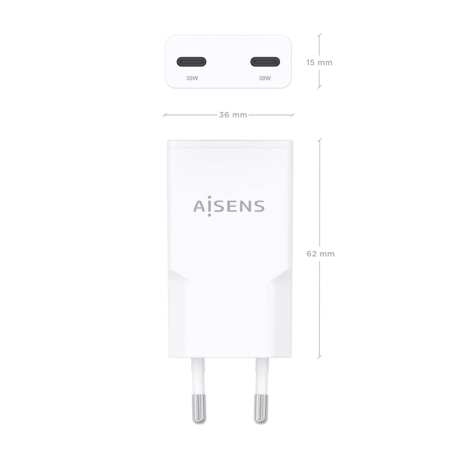 Carregador de Parede AISENS ASCH-30W2P048-W (30 W - Branco), miniatura 4