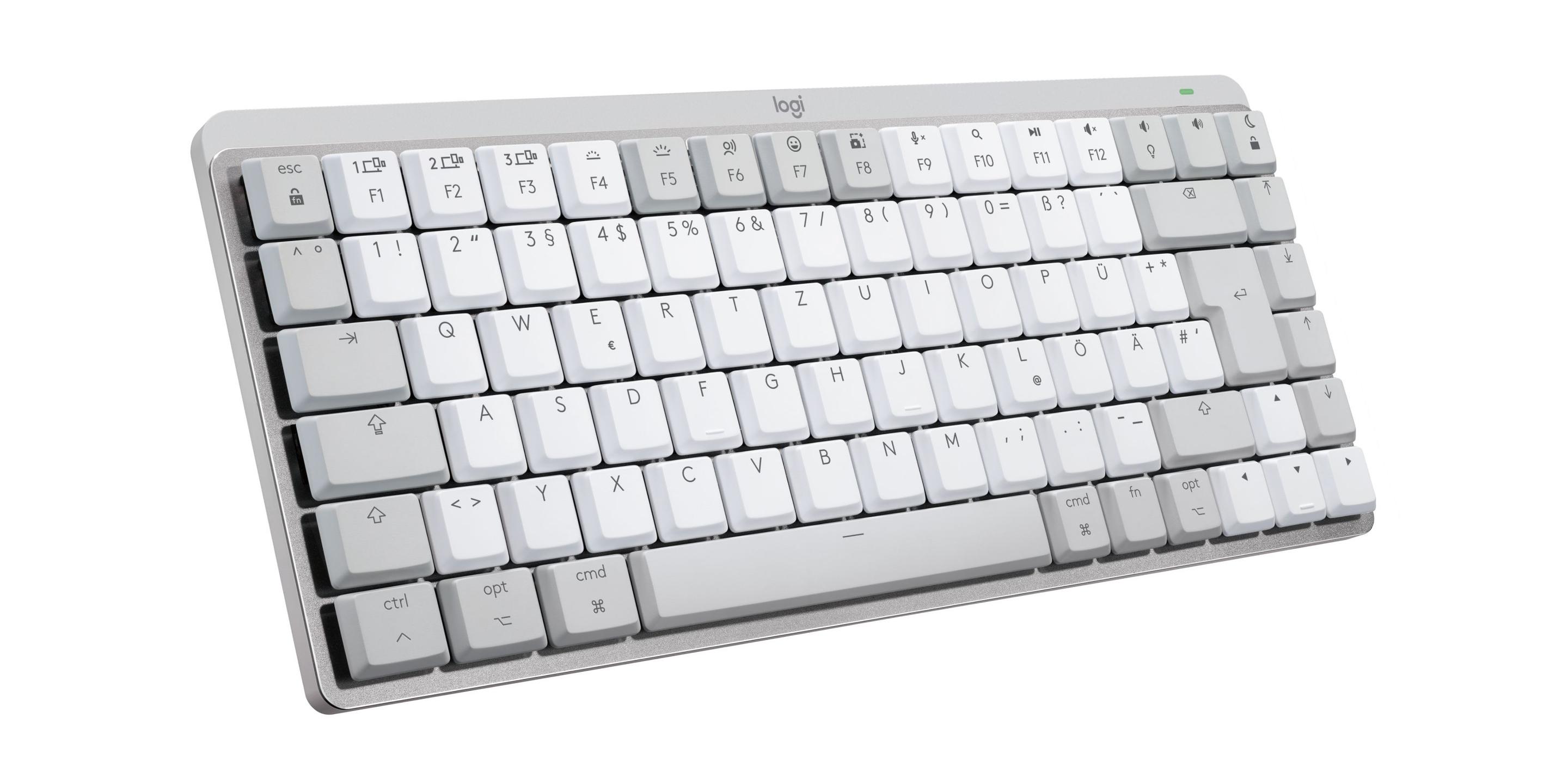 Teclado LOGITECH MX Mechanical Mini for Mac (Alemão - Interruptor de chave mecânico - RF Wireless + Bluetooth - Cinzento Claro/Branco)