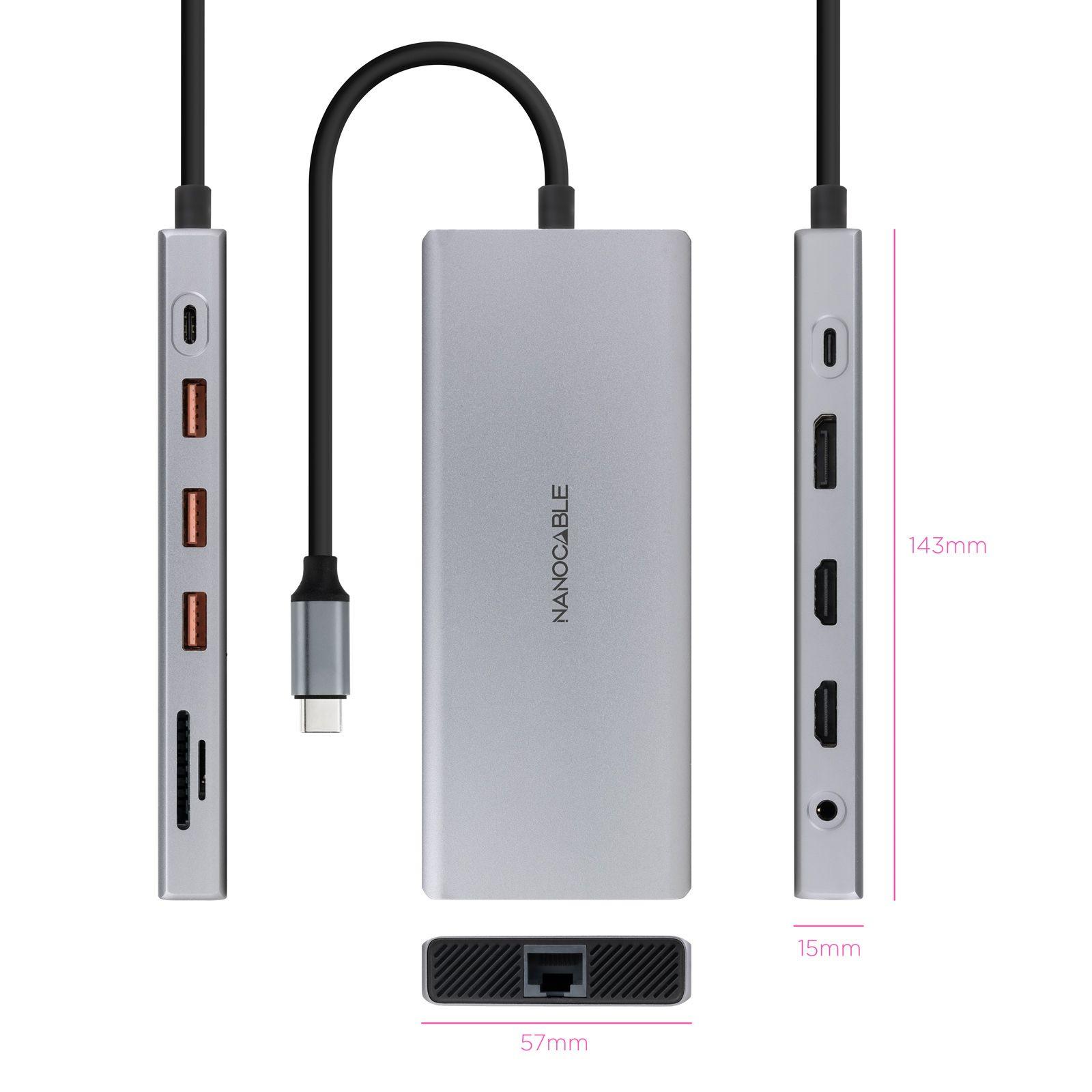 Hub USB-C NANOCABLE 10.16.4612 (0,18 m - Cinzento) — miniatura 2