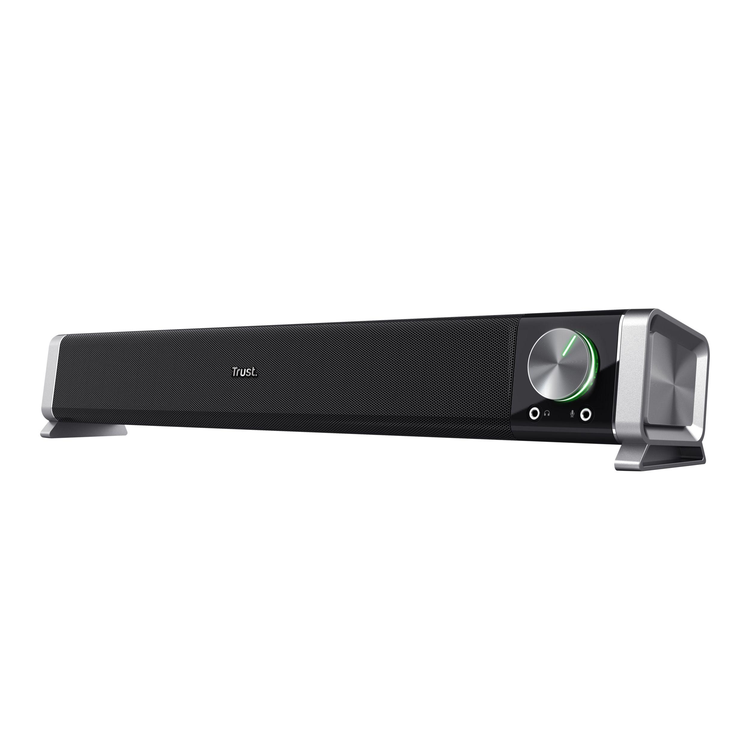 Coluna Soundbar TRUST Asto (Com fios - 6 W - Não suportado - Preto e Prateado)