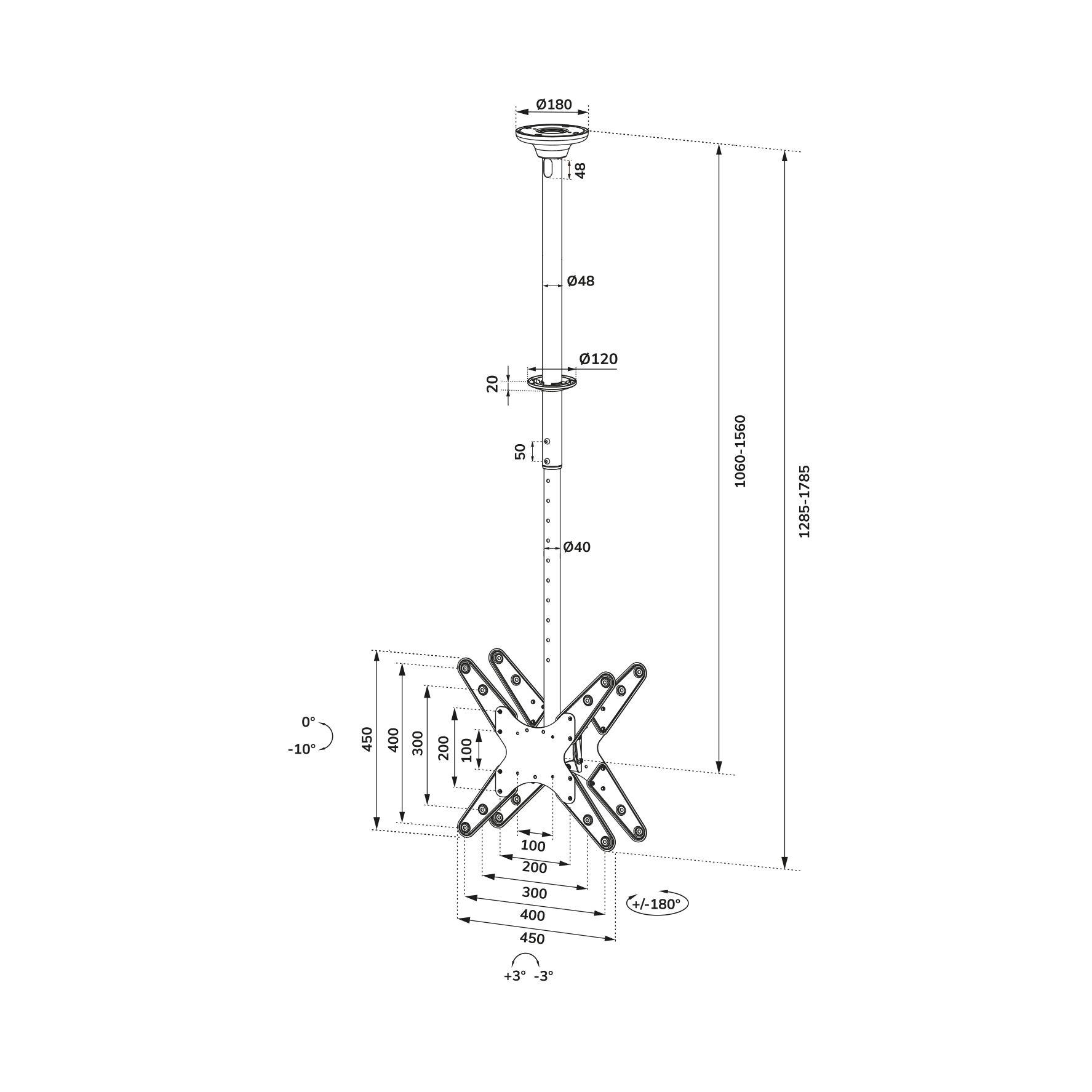 Suporte de Teto Duplo para TV NEOMOUNTS FPMA-C340DBLACK (400 x 400 mm - 100 x 100 mm - 190,5 cm - Preto), miniatura 5