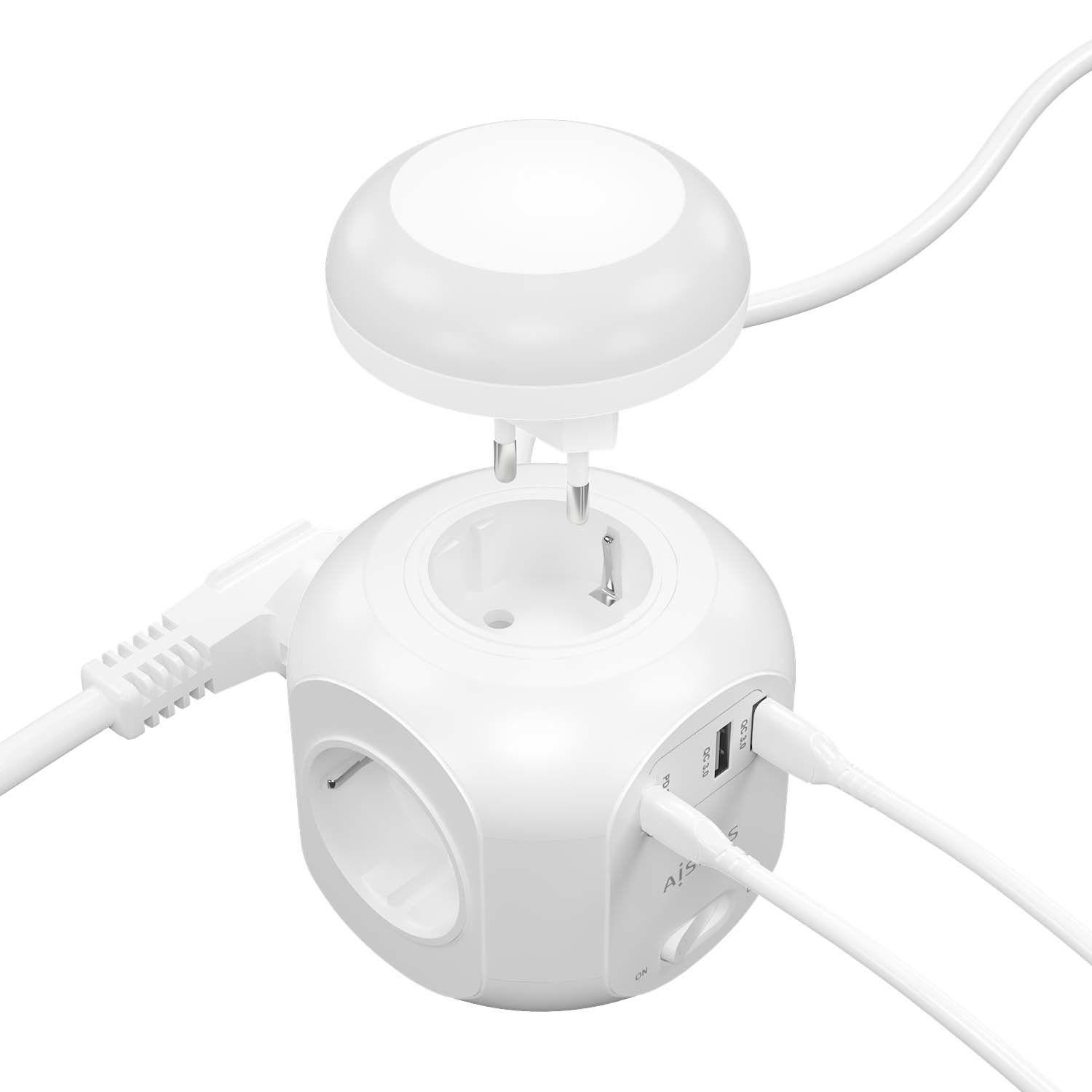 Bloco de Tomadas AISENS ASPS-2A1CLPQ02-W (Tipo F - Branco), miniatura 3