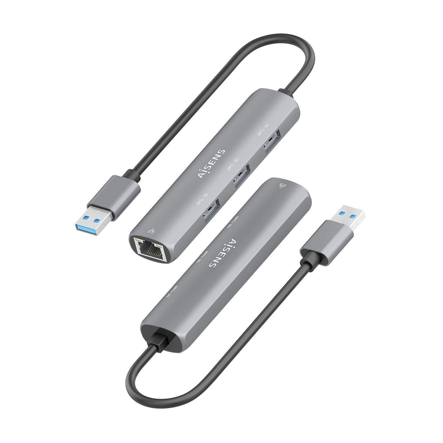 Adaptador de Rede USB com Hub USB AISENS ASUC-4P034-GR (0,15 m - RJ-45 - Windows 10, Windows 11 - Cinzento) — miniatura 3