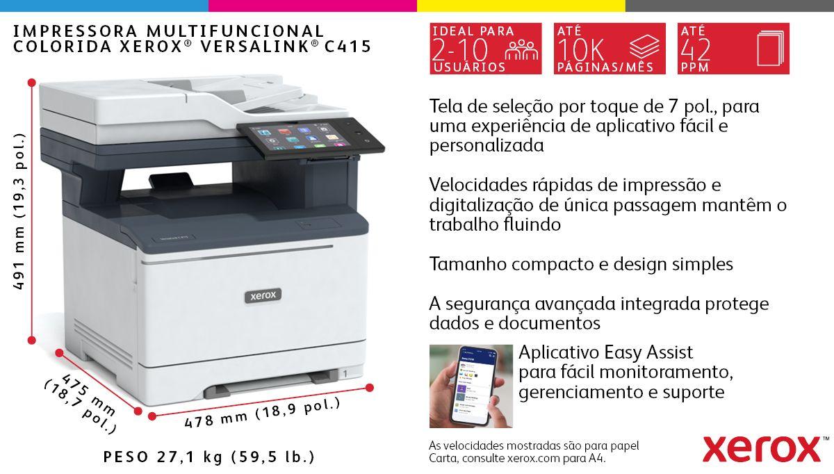 Impressora Laser Multifunções XEROX VersaLink C415V_DN (A4 - Impressão a cores - 251 folhas - Branco e Cinzento) — miniatura 10
