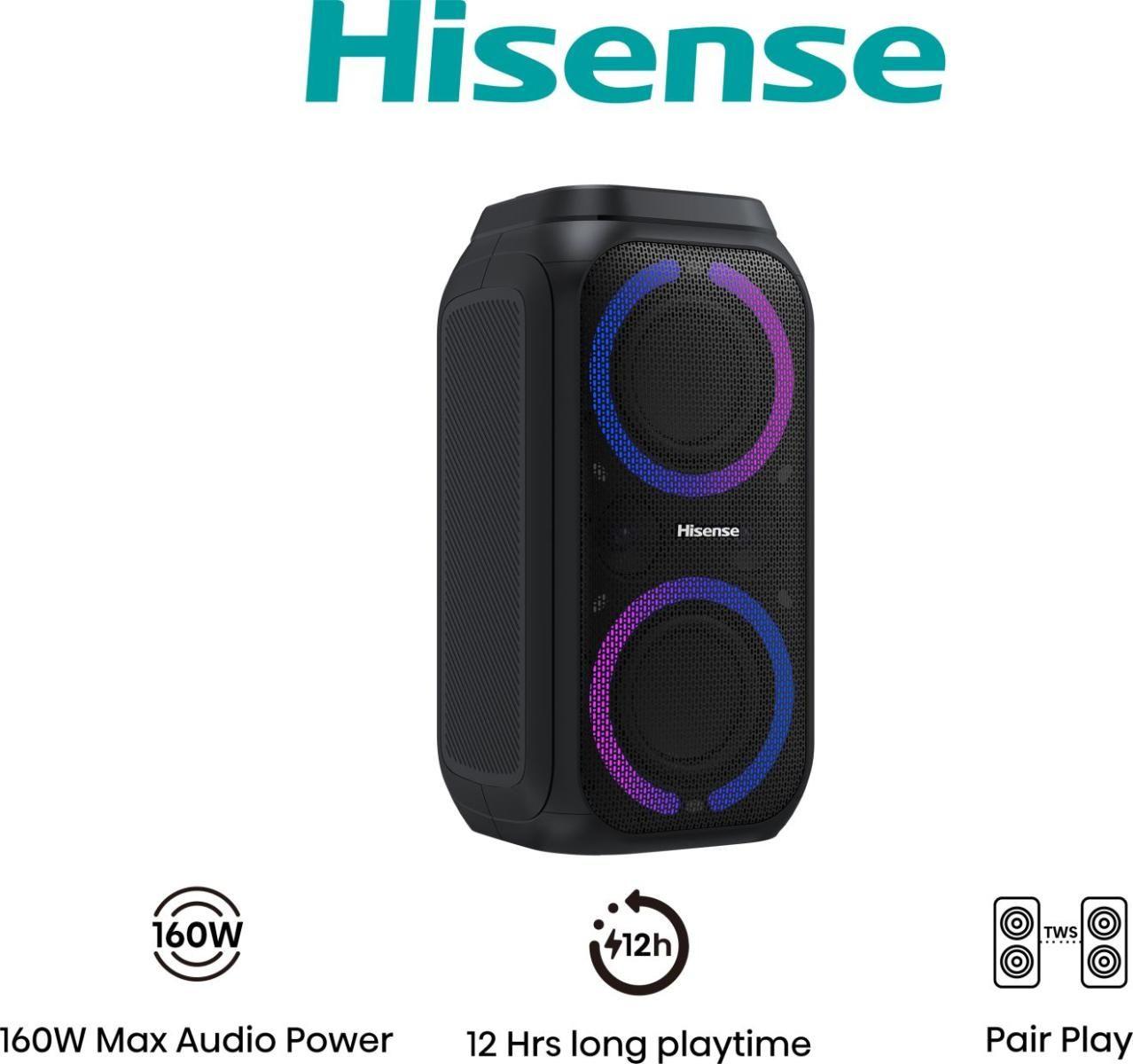 Coluna de Festa HISENSE Party Rocket 160 (160 W - Com fios e sem fios - Preto)