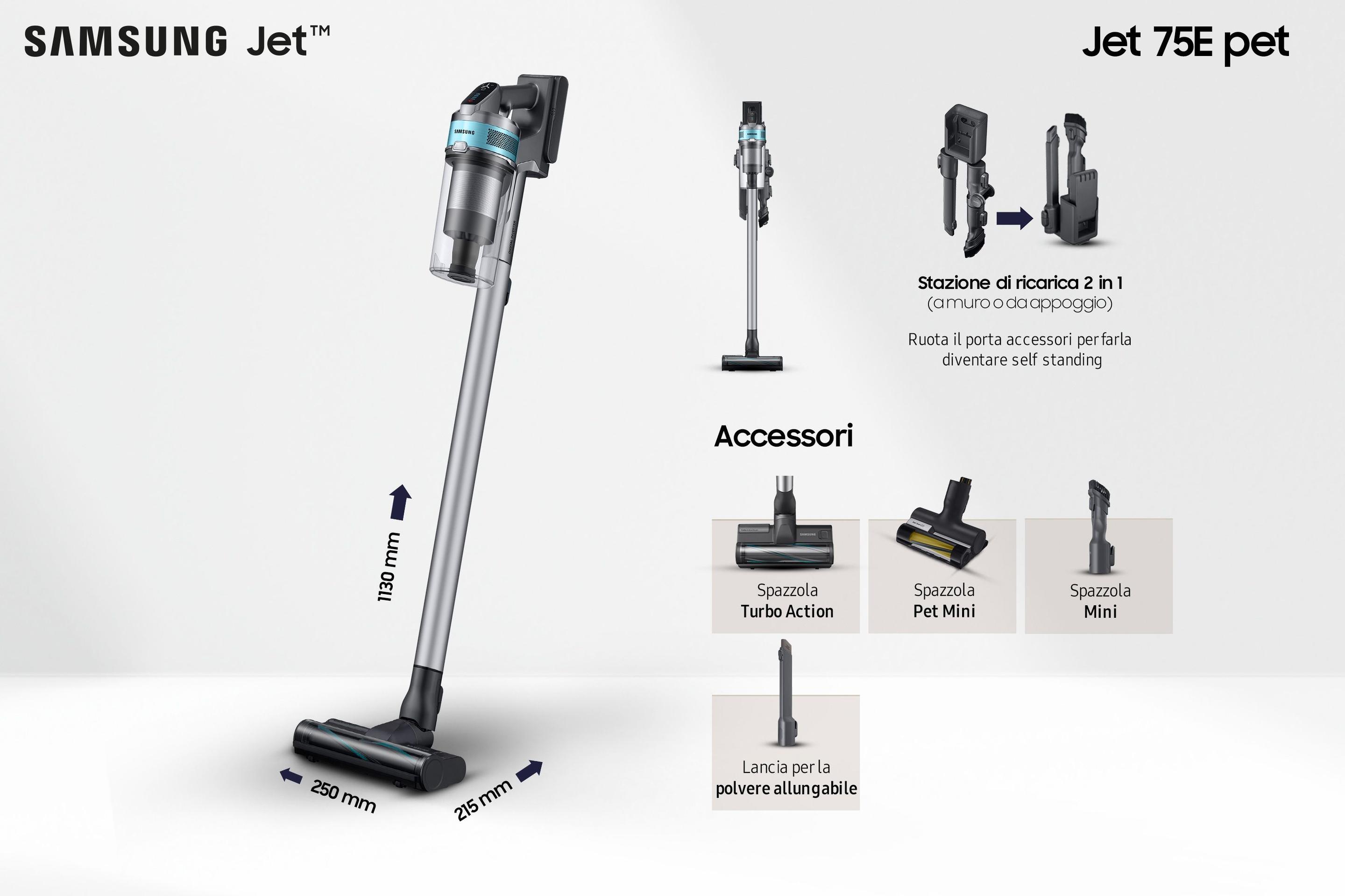 Aspirador Vertical 2 em 1 SAMSUNG Jet 75B Pet VS20B75AGR1/WA (Altura 113 cm - Preto e Azul menta), miniatura 3