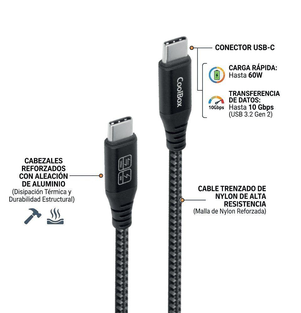 Cabo USB-C COOLBOX COO-CAB-UC-60W (1,2 m - USB C - QC 2.0, QC 3.0 e QC 4.0 - Preto/Prateado), miniatura 2