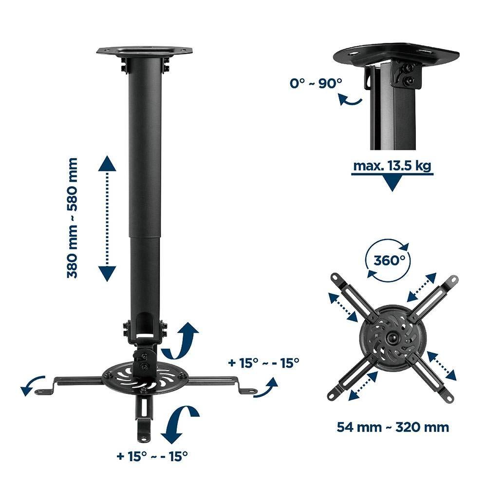 Suporte de Teto para Projetor GEMBIRD CM-B-01 (13 kg - Teto - 15 - -15 ° - Preto), miniatura 3