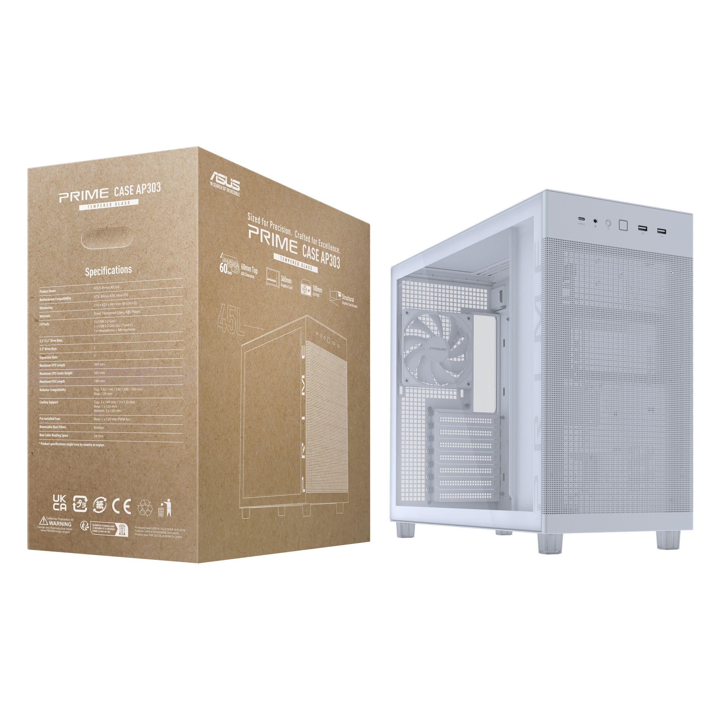 Caixa PC ASUS PRIME AP303 TG (micro ATX, Mini-ITX, ATX - Midi Tower - Metal - Branco) — miniatura 14
