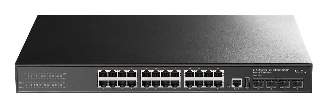 Switch Gerido L3 CUDY GS5024S4 (Gigabit Ethernet - 1,5 MB - 128 Gbit/s - Preto)