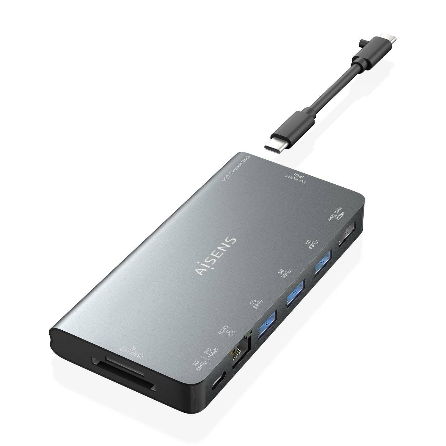 Hub USB-C AISENS ASUC-8P015-GR (0,1 m - Cinzento)