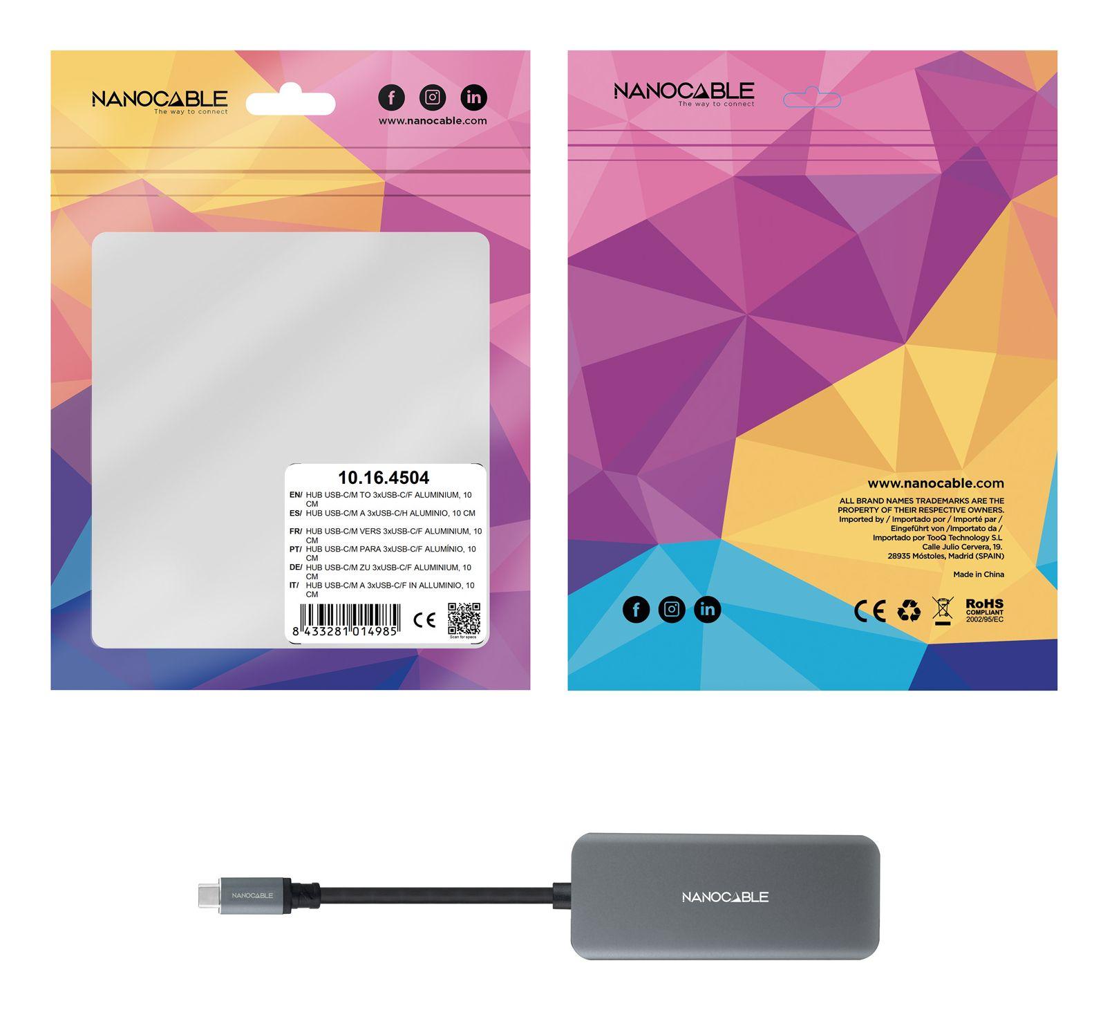Hub USB-C NANOCABLE 10.16.4504 (0,1 m - Cinzento) — miniatura 3
