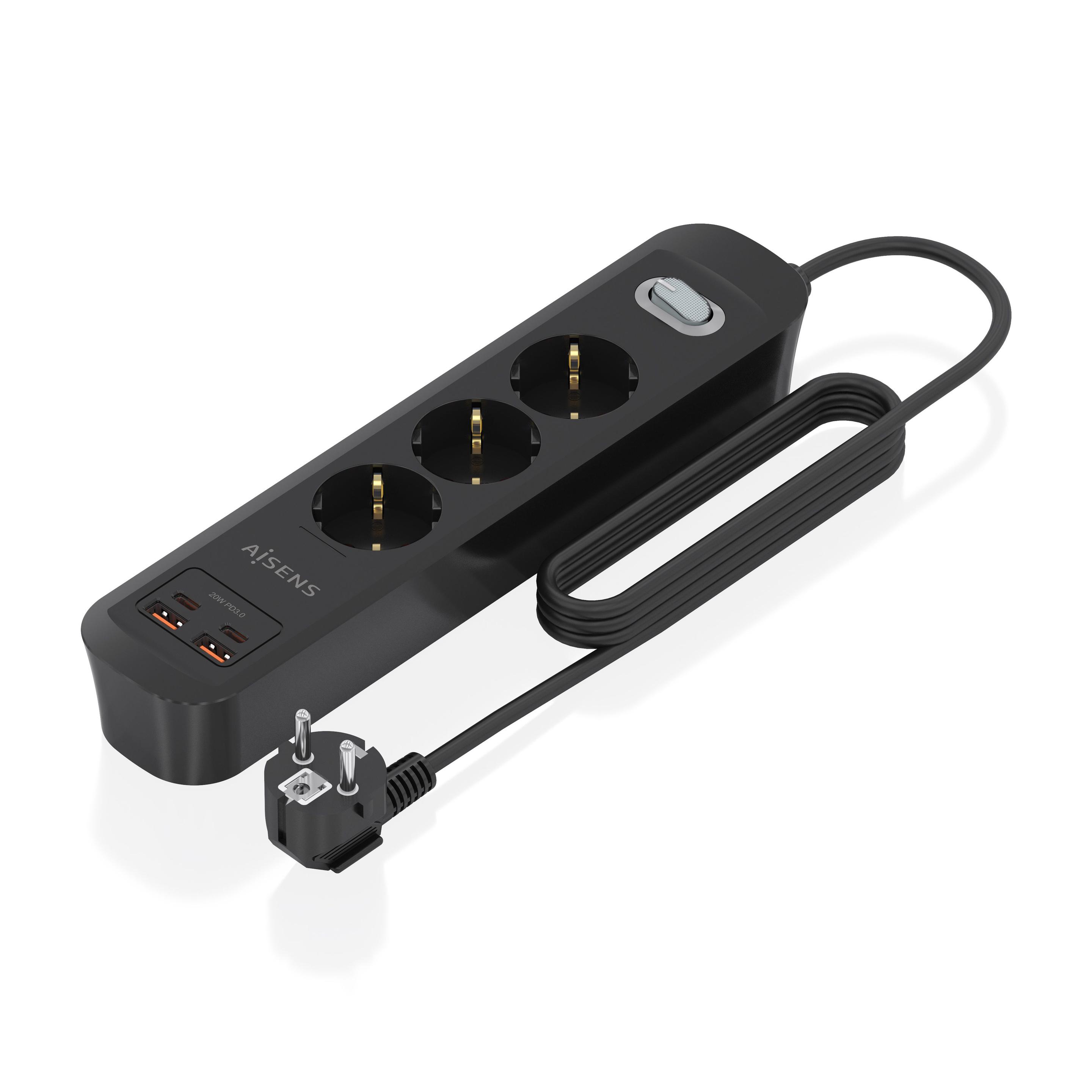 Régua de Tomadas AISENS ASPS-2A2C11-BK (1,4 m - Tipo F - Preto)