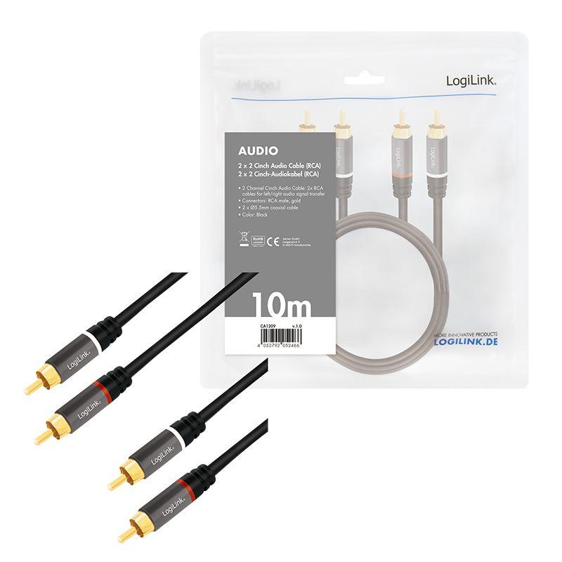 Cabo de Áudio LOGILINK CA1209 (2x RCA Macho para 2x RCA Macho - 10 m - Preto) — miniatura 5