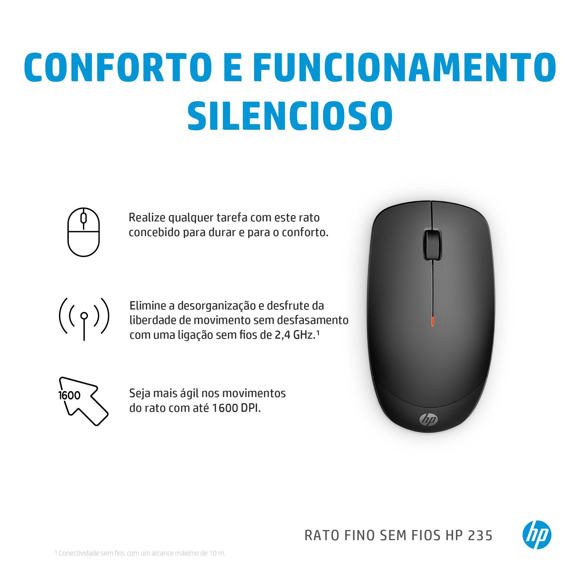 Rato HP 235 Slim Wireless Mouse (Ambidestro - 1600 DPI - Ótico - Preto) — miniatura 5
