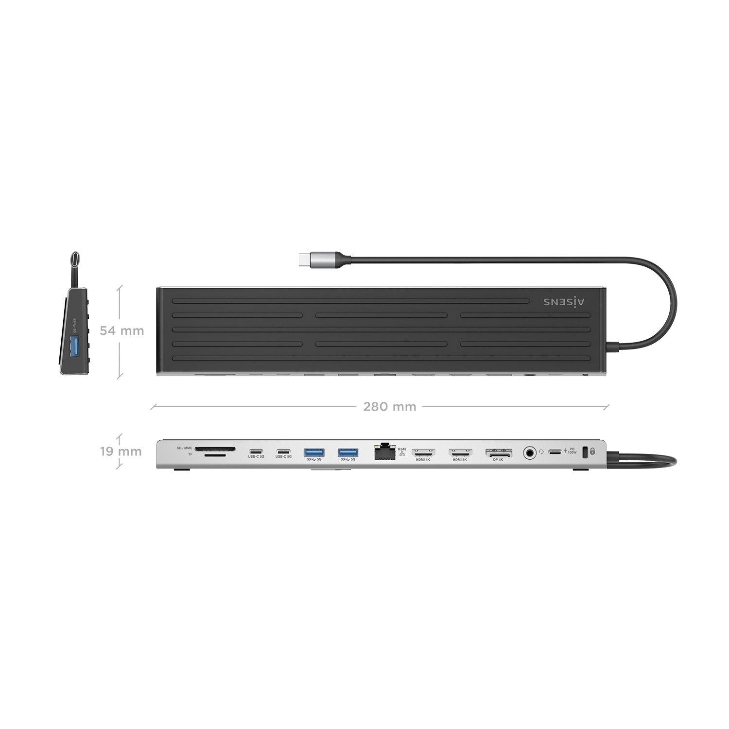 Dock USB-C AISENS ASUC-13P042-GR (0,3 m - Cinzento), miniatura 4