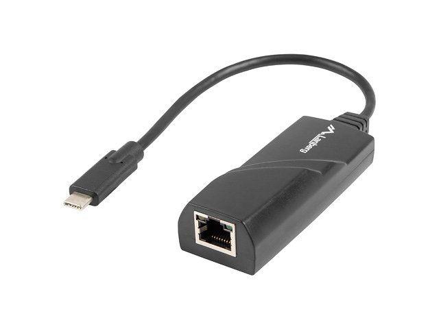 Adaptador USB-C para Ethernet RJ45 LANBERG NC-1000-02 (0,15 m - RJ-45 - USB-C - Preto)