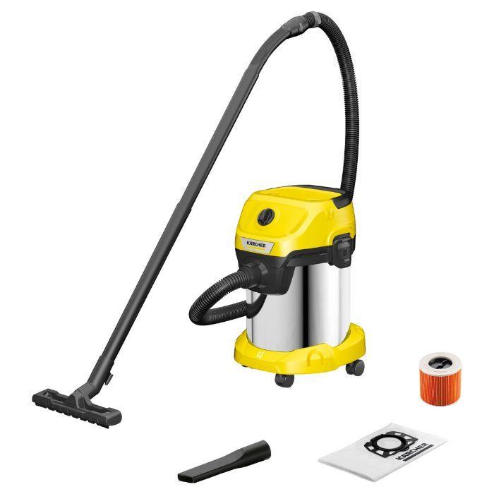 Aspirador de Sólidos e Líquidos KÄRCHER WD 3 S V-17/4/20 (Altura 49,3 cm - 17 l - Chão, piso duro - Aço Inoxidável e Amarelo), miniatura 2