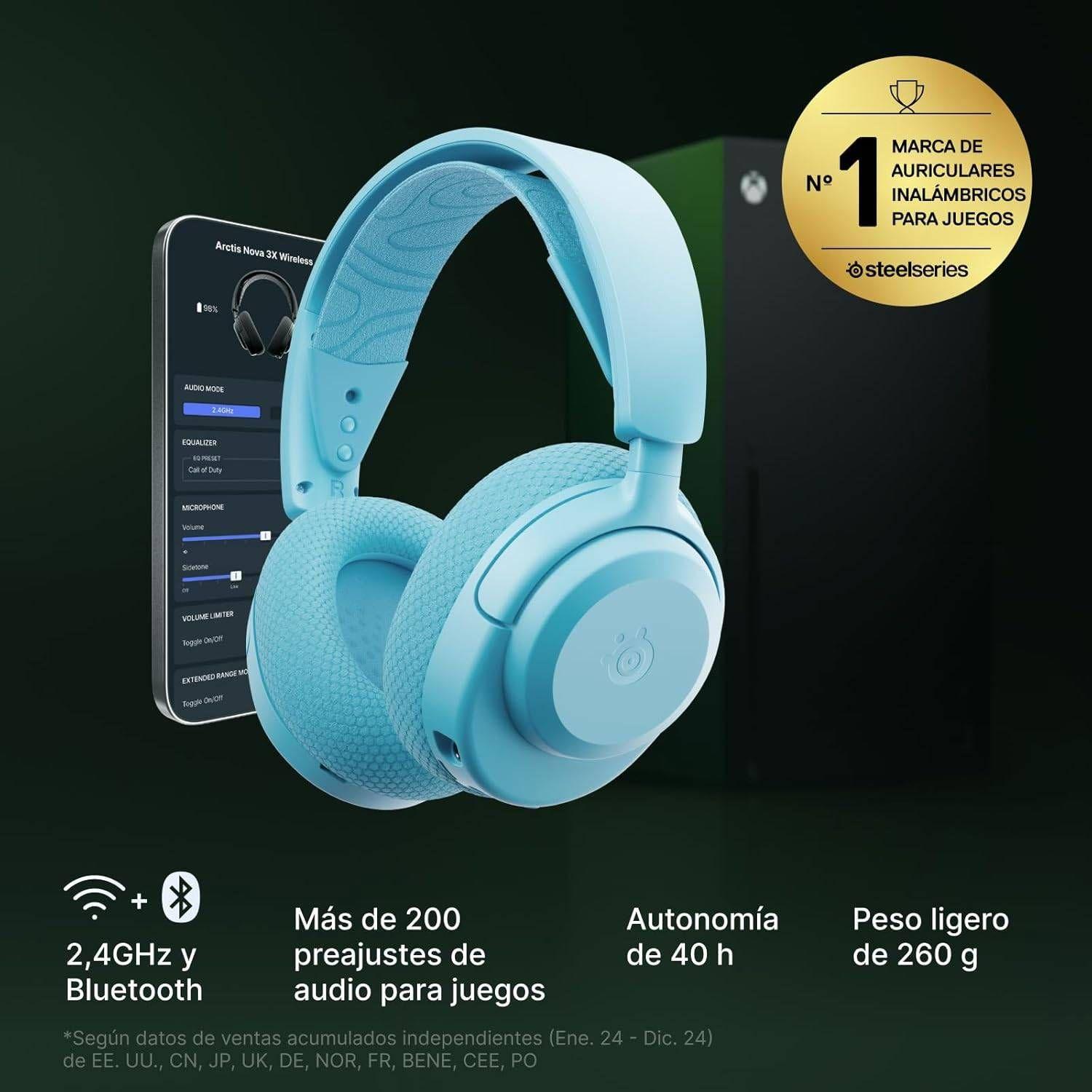 Headset Gaming STEELSERIES Arctis Nova 3XW (Binaural - Sem fios - Circum-aural - Turquesa) — miniatura 3