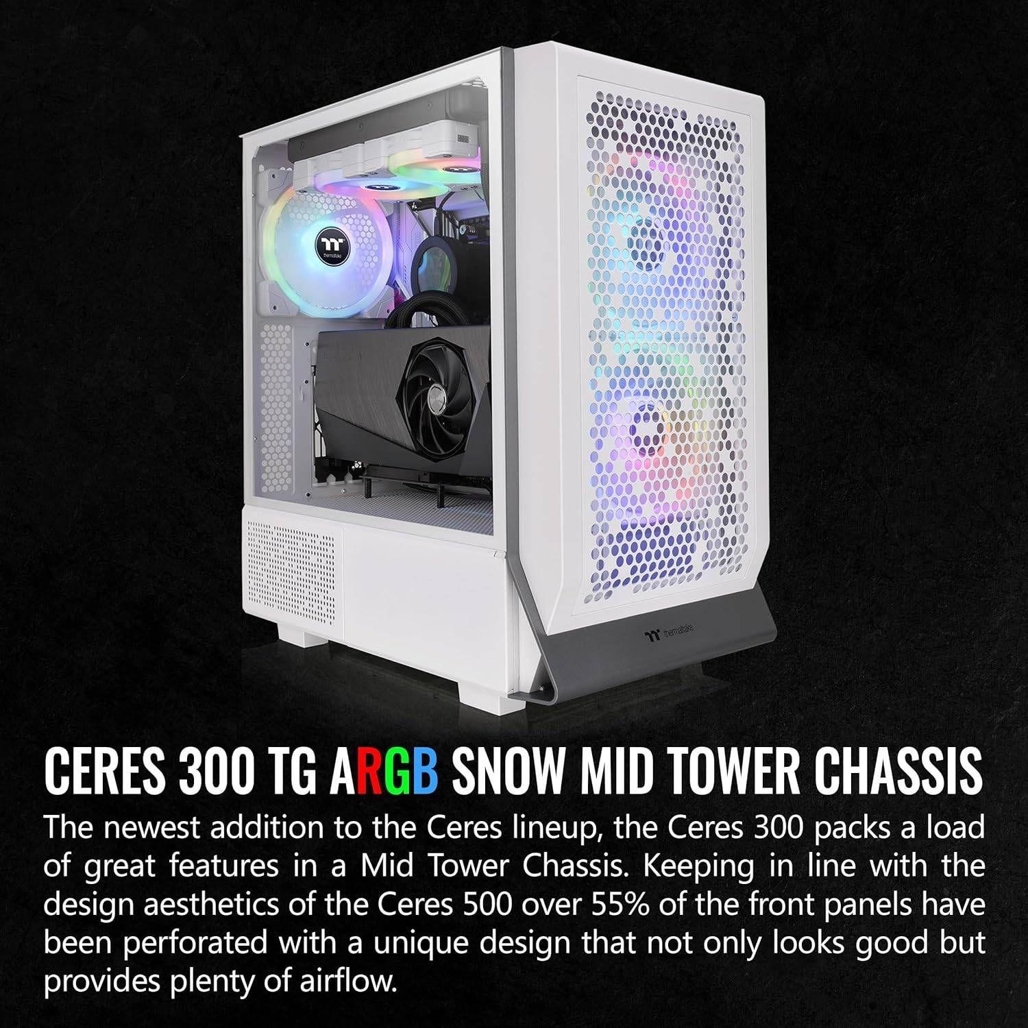 Caixa PC THERMALTAKE Ceres 300 TG ARGB Snow (Midi Tower - SPCC, vidro temperado - 18,5 cm - Branco) — miniatura 3