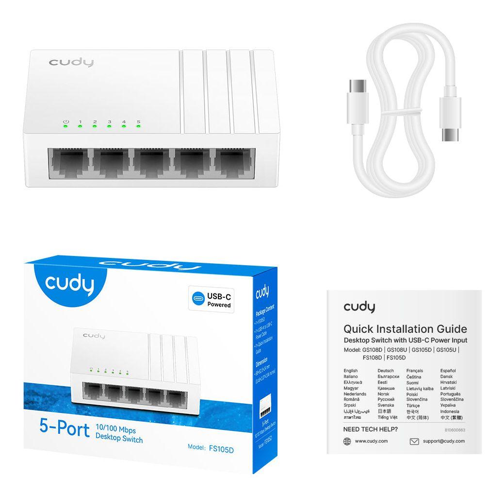 Switch de Rede CUDY FS105D (Fast Ethernet - 0,448 MB - 1 Gbit/s - Branco) — miniatura 4