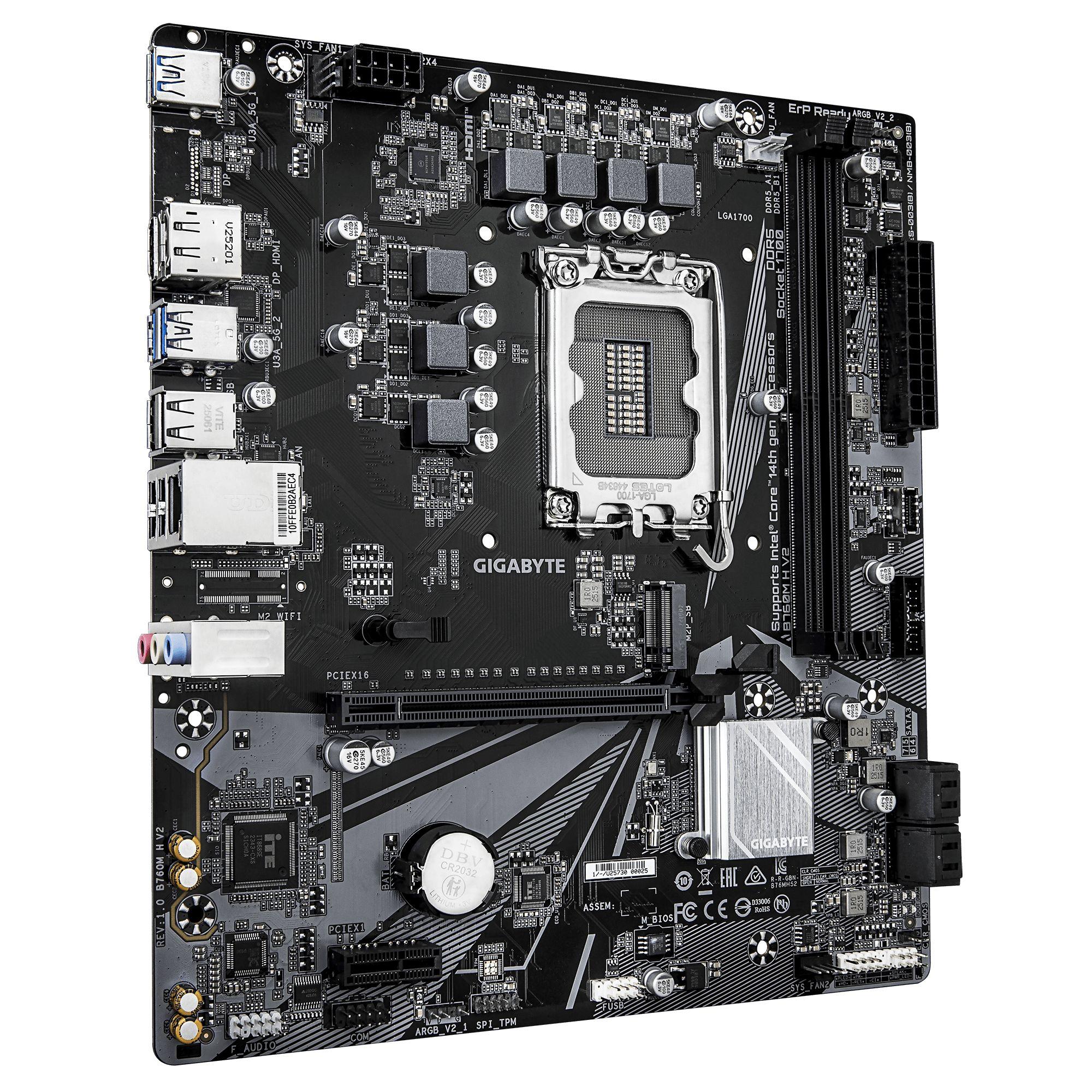 Motherboard GIGABYTE B760M H V2 (LGA 1700 - micro ATX - Duplo canal - Castanho escuro), miniatura 3