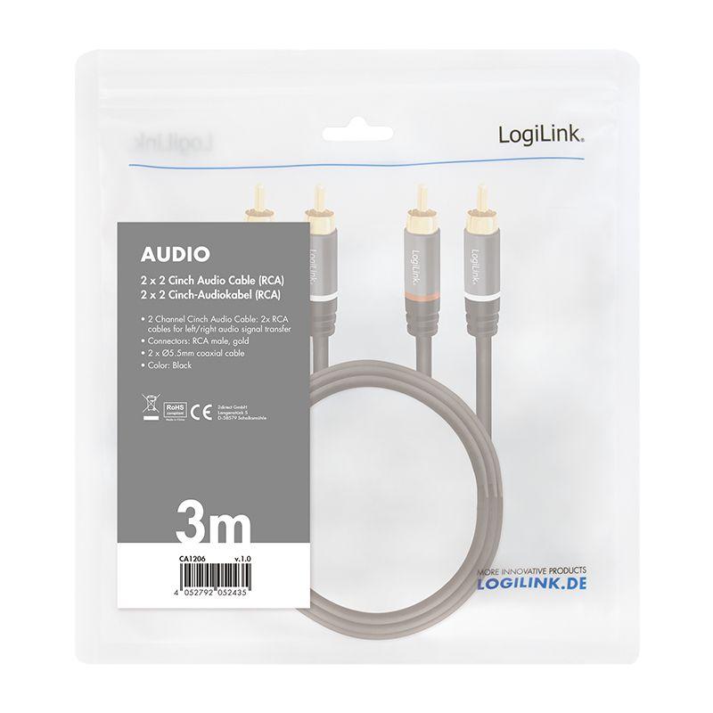 Cabo de Áudio LOGILINK CA1206 (3 m - 2 x RCA Macho - Preto), miniatura 4