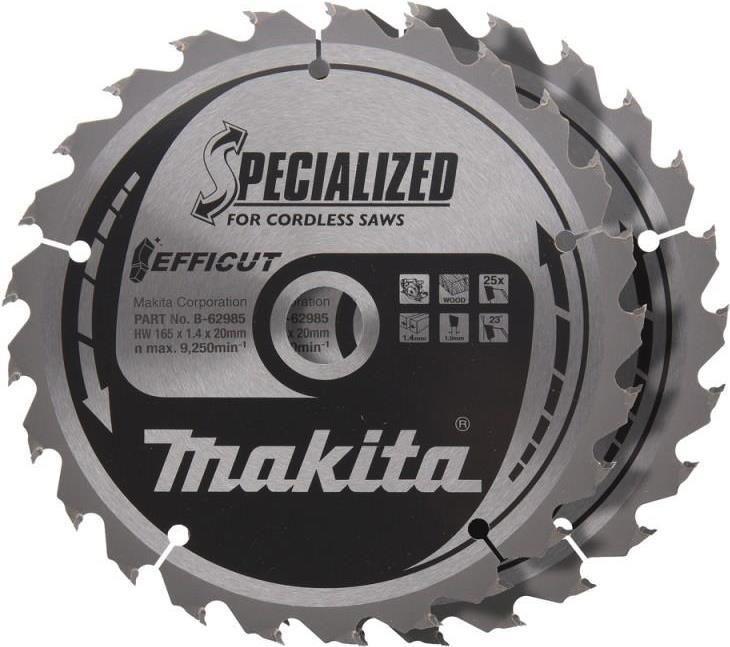 Conjunto de Lâminas de Serra Circular para Madeira MAKITA Efficut B-62985-2 (165 mm - 25 Dentes - 2 Unidades)