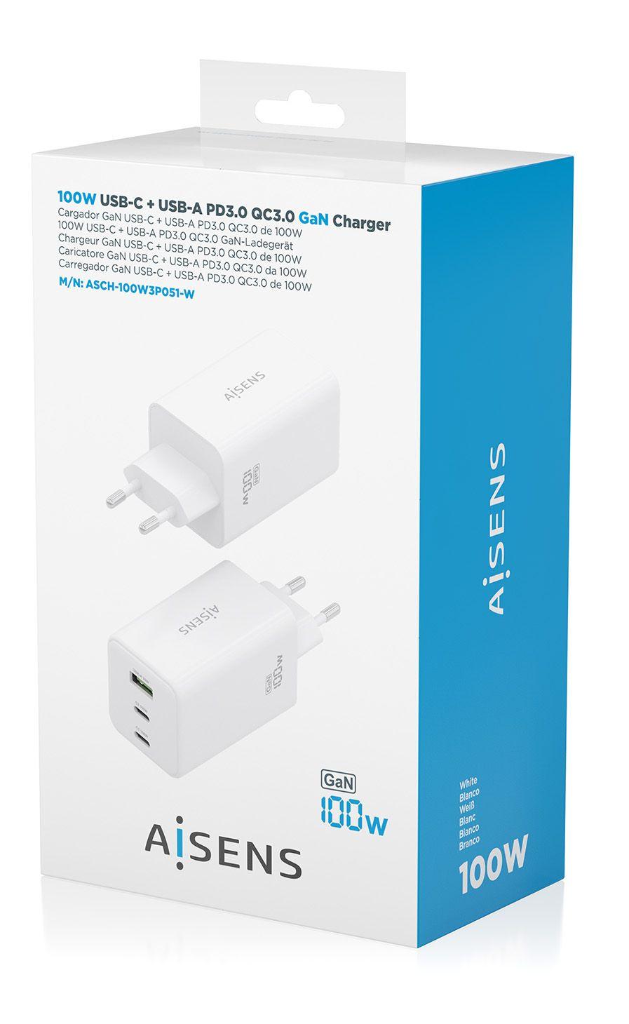 Carregador de Dispositivos Móveis AISENS ASCH-100W3P051-W (100 W - Branco) — miniatura 7
