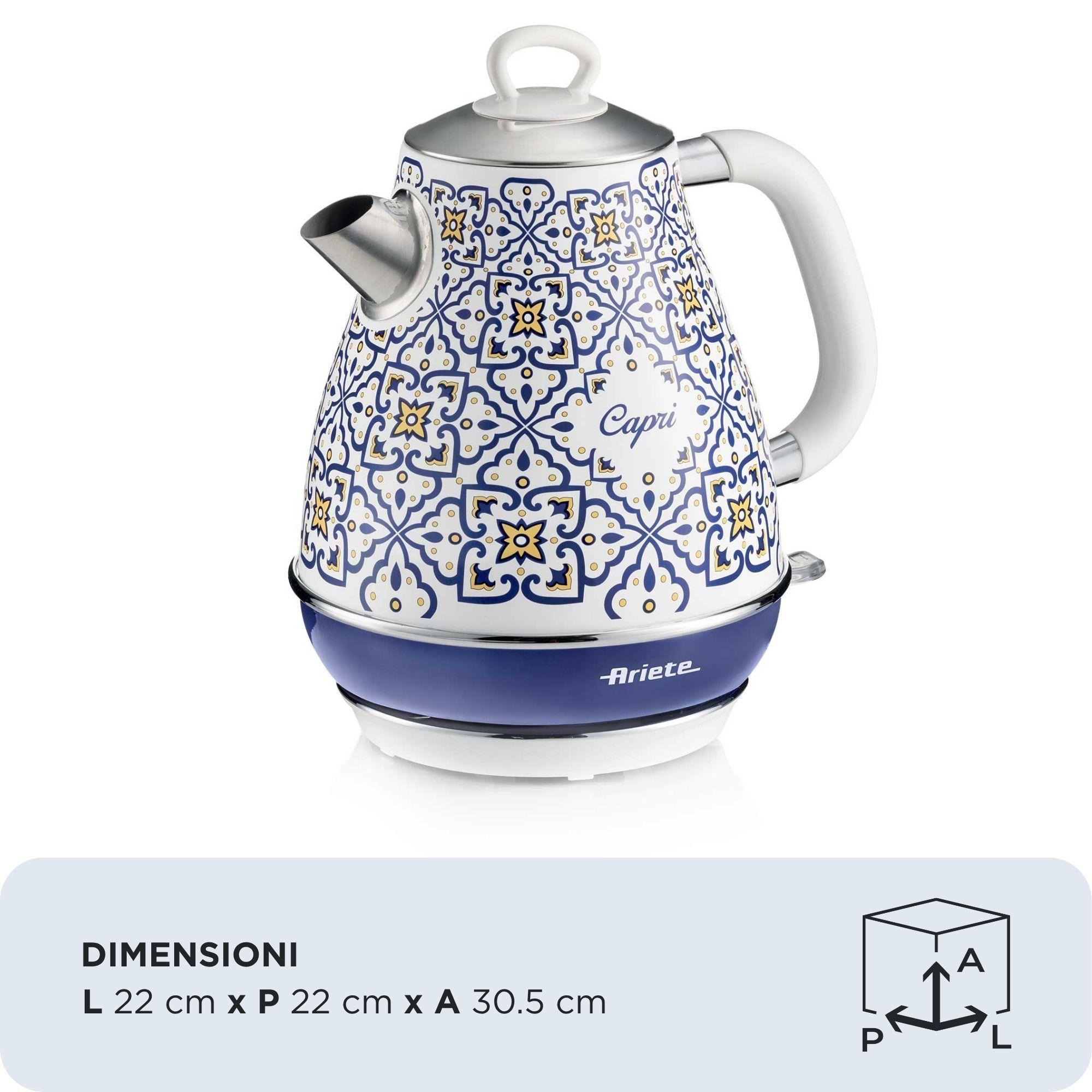 Jarro Elétrico ARIETE 2869 Capri (2200 W - 1,7 l - Aço inoxidável - Branco/Azul-claro), miniatura 2