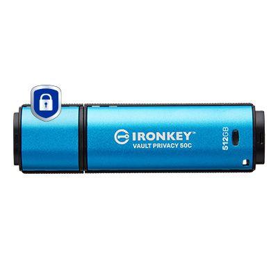 Pen USB KINGSTON IronKey Vault Privacy 50 (512 GB - Tampa - USB Type-C - Preto e Azul)