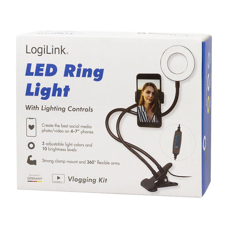 Anel de Iluminação LED com Suporte de Telemóvel LOGILINK AA0150 (7" - 10 W - Preto), miniatura 8