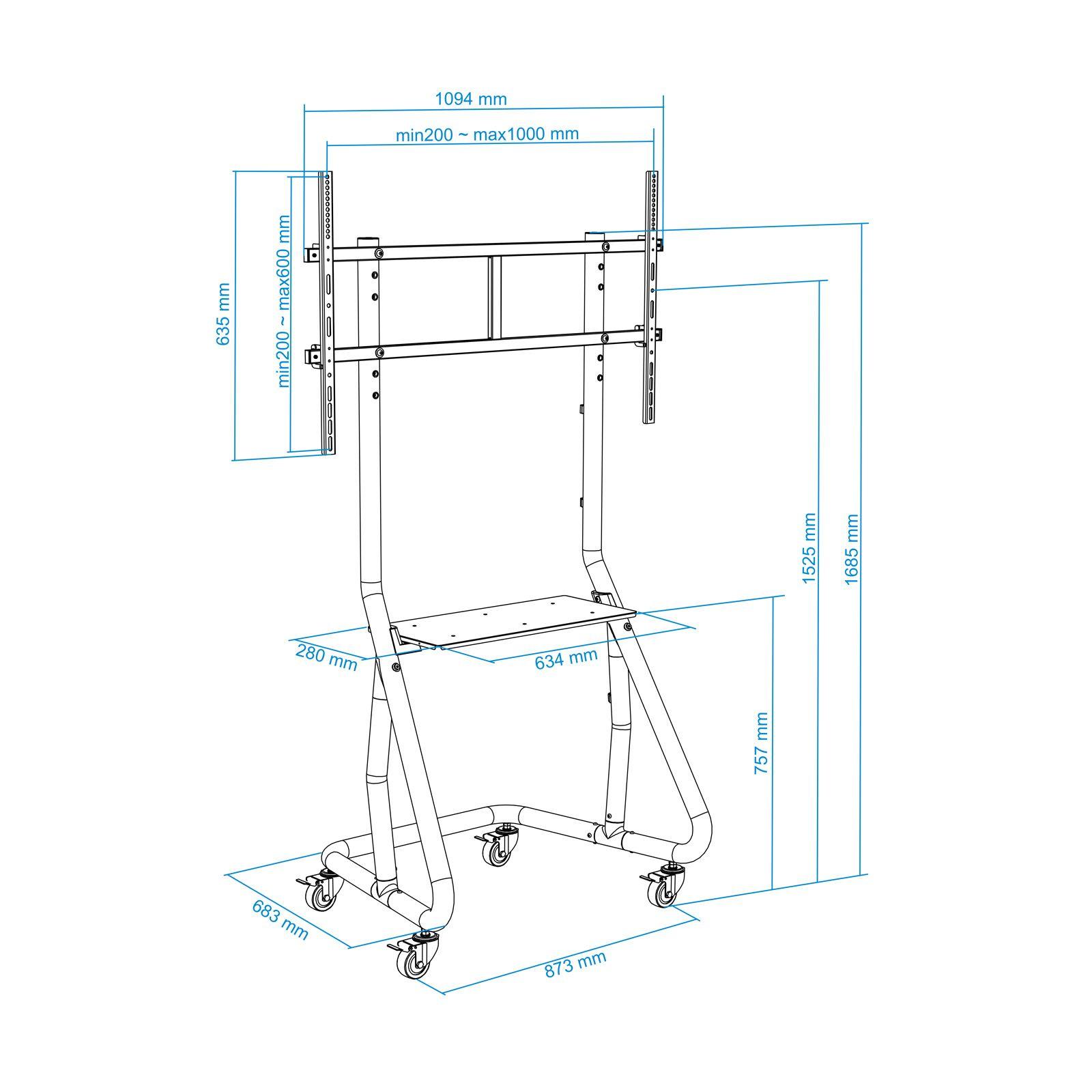Suporte de Chão para TV TOOQ FS20200M-B (1000 x 600 mm - 400 x 400 mm - 2,67 m - Preto), miniatura 9