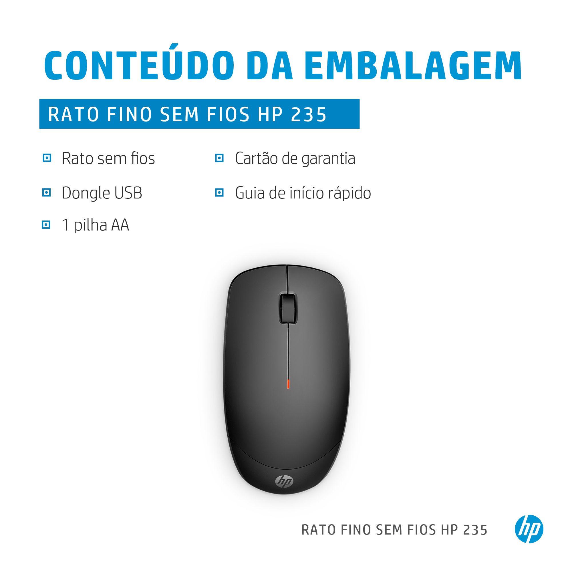 Rato HP 235 Slim Wireless Mouse (Ambidestro - 1600 DPI - Ótico - Preto) — miniatura 3