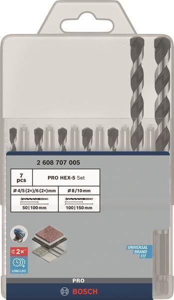 Conjunto de Brocas para Betão BOSCH PRO HEX-5 2608707005 (5 Peças - 4-10 mm)
