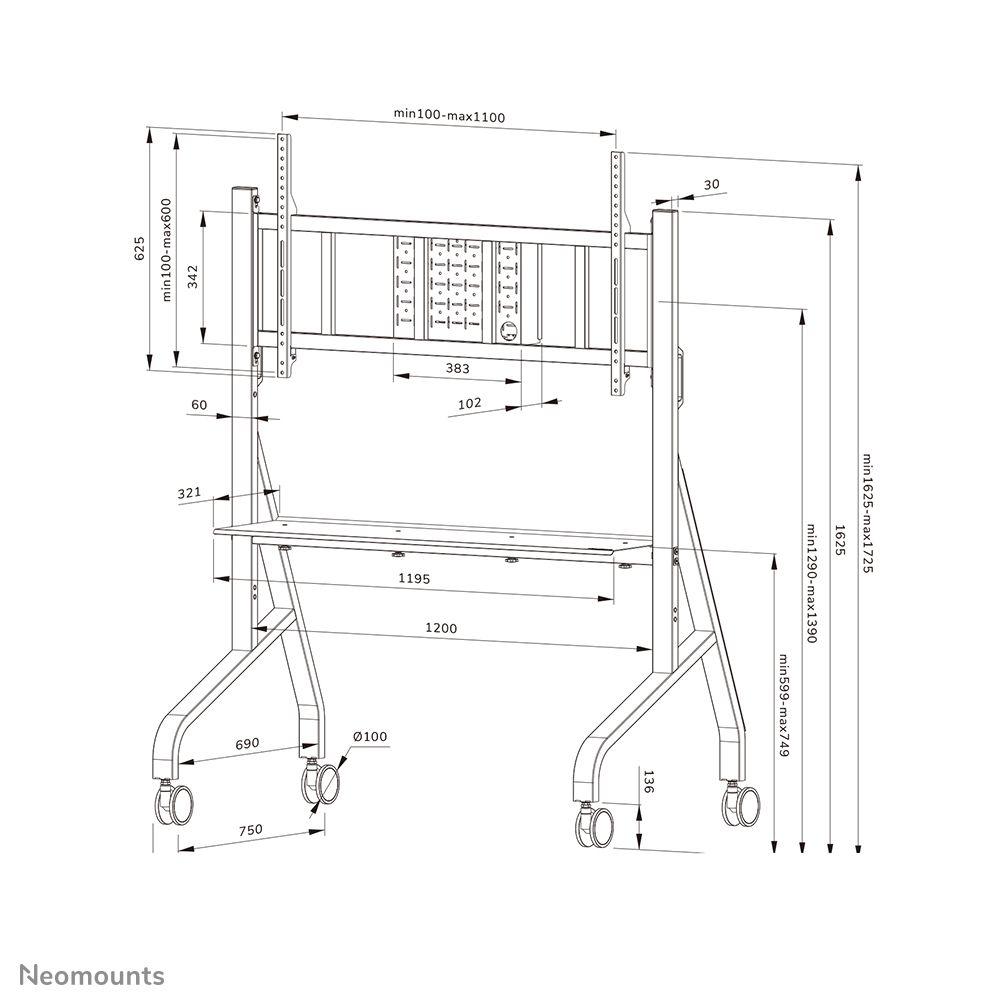 Suporte de Chão para Televisão com Rodas NEOMOUNTS FL50-575WH1 (65–115″ - 125 kg - Branco), miniatura 15