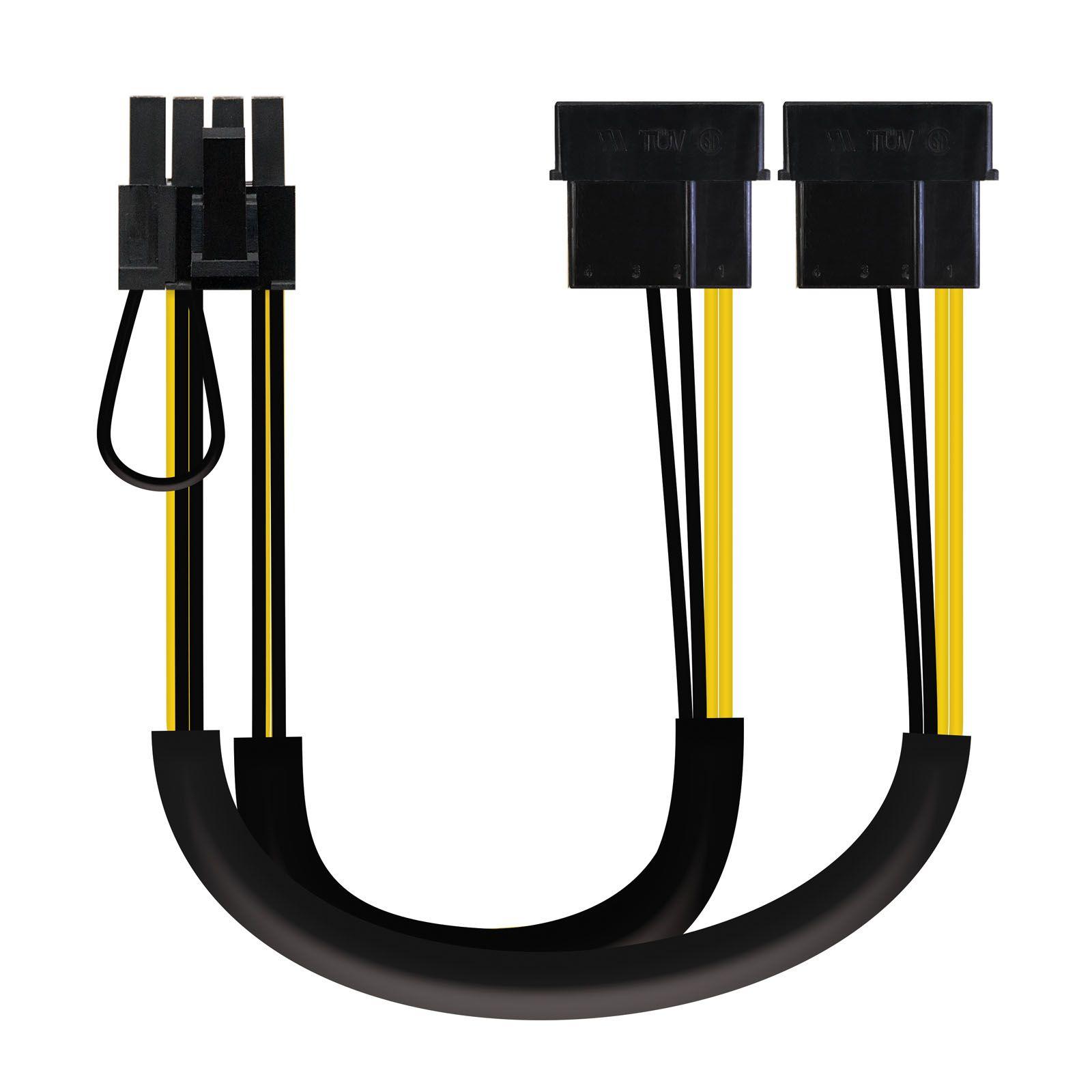 Cabo de Alimentação para Placa Gráfica NANOCABLE 10.19.1201 (0,2 m - 2 x Molex macho de 4 pinos - PCIe macho de 6+2 pinos - Preto)